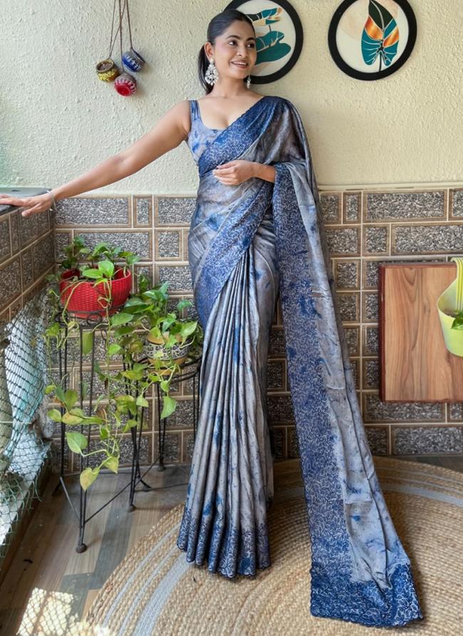 Rangoli Silk Blue Party Wear Prizam Print Saree